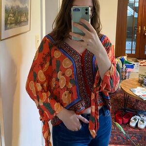 Free People Orange Floral Blouse